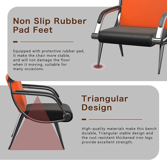 wonline 2Pcs Waiting Room Chair with Armrest PU Leather Office Furniture, Office Guest Seating Lobby Conference Reception Chairs for Airport Clinic Hospital Bank Salon Barber(Orange&Black)