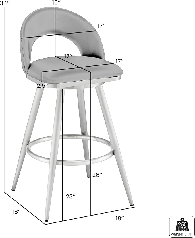 Armen Living Charlotte Swivel Counter Stool in Black Metal and Brown Faux Leather