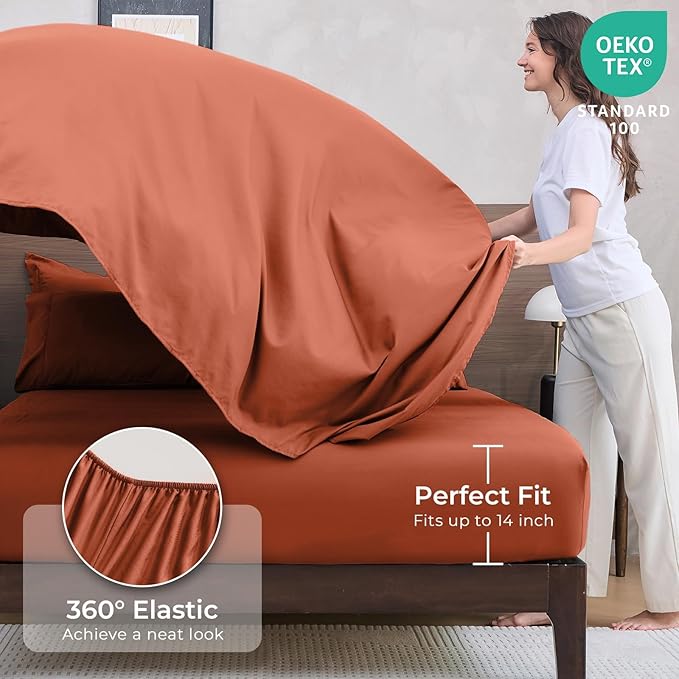 HEVUMYI Burnt Orange Twin-XL Comforter Set - 5-Piece All Season Bed in a Bag Twin-XL, Ultra Soft Bedding Set with Comforter, Flat Sheet, Fitted Sheet, Pillowcases, Pillow Shams