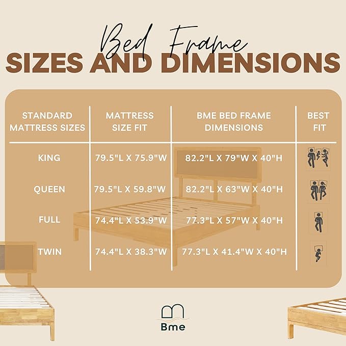 Bme Nipe 14 Inch Bohemian Bed Frame with Adjustable Woven Headboard - Rustic & Vintage Unique Style with Acacia Wood - No Box Spring Needed - Easy Assembly - Full, Natural