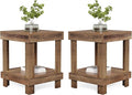 LITTLE TREE End Table Set of 2, All Wooden 2-Tier Square Side Table with Storage Shelves, Farmhouse Style Side End Table for Living Room, Small Bedside Table Nightstand for Bedroom, Reclaimed Natural