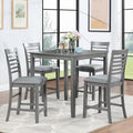 KEIKI 5-Piece Counter Height Dining Table Set with Square Table and 4 Upholstered Ladder Backrset Chair, for 4 Person, Modern Style Wooden Table Set, Easy Assembly, for Kitchen, Dining Room, Gray