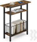 Vagusicc Narrow Side Table, 3-Tier Skinny End Table for Couch Sofa, Small Side Tables for Small Spaces, Bed Side Table with Storage, 25.2" Tall Slim Nightstand for Living Room, Bedroom, Rustic Brown