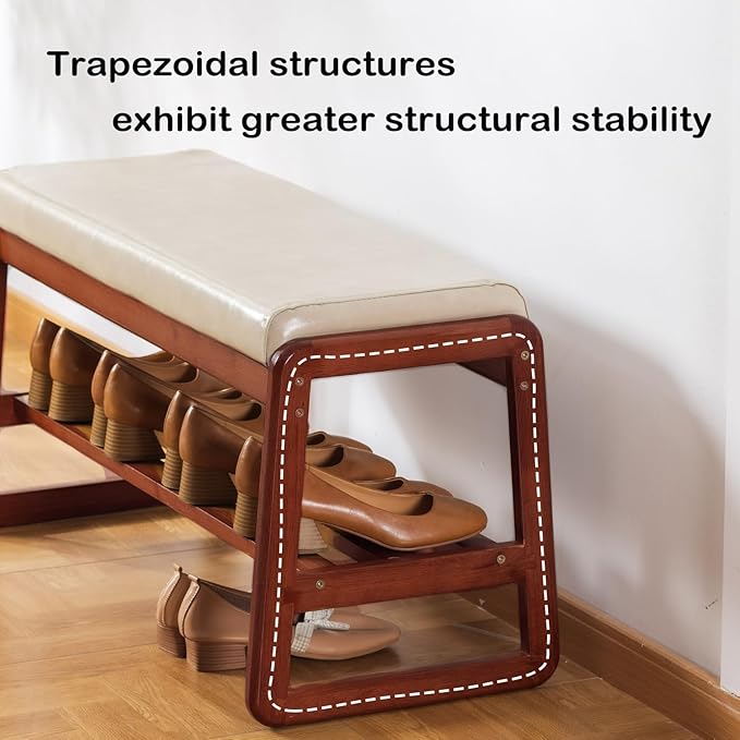 Shoe Rack Bench, Solid Wood Entryway Bench, Shoe Storage with Cushion Seat for Entry, Hallway (Beige-39.4")