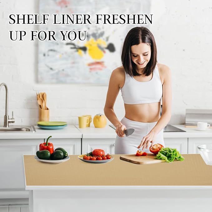 Beautysaid Shelf and Drawer Liner for Kitchen Cabinet, Non Adhesive Non Slip Shelf Paper Waterproof Washable Thickened for Dresser Pantry Shelve Bathroom Protector Liner(Beige,12 in x 20FT)