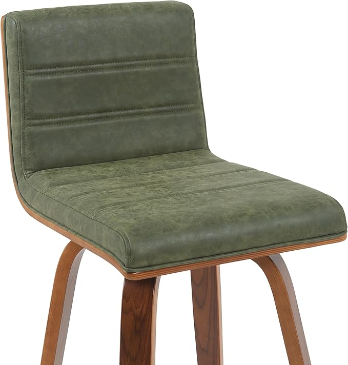 Vienna Modern Counter Height Swivel Bar Stool with Vintage Green Upholstered Seat and Walnut Finished Wood Frame Set of 2