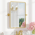 Keonjinn Brushed Gold Pivot Mirror Bathroom, 20x30 in Tilt Mirror Bathroom for Over Sink, Rounded Corner Modern Pivot Rectangle Mirrors, Metal Framed Beveled Bathrooms Mirror (Horizontal/Vertical)
