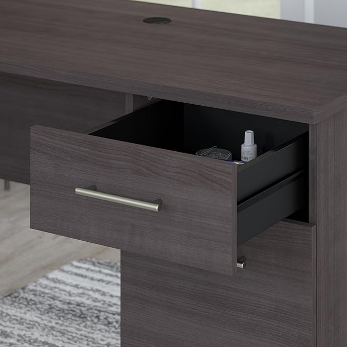 Bush Furniture Somerset 3 Position Sit to Stand L Shaped Desk with Hutch in Storm Gray | Ergonomic Height Adjustable Standing Computer/Laptop Table for Home Office