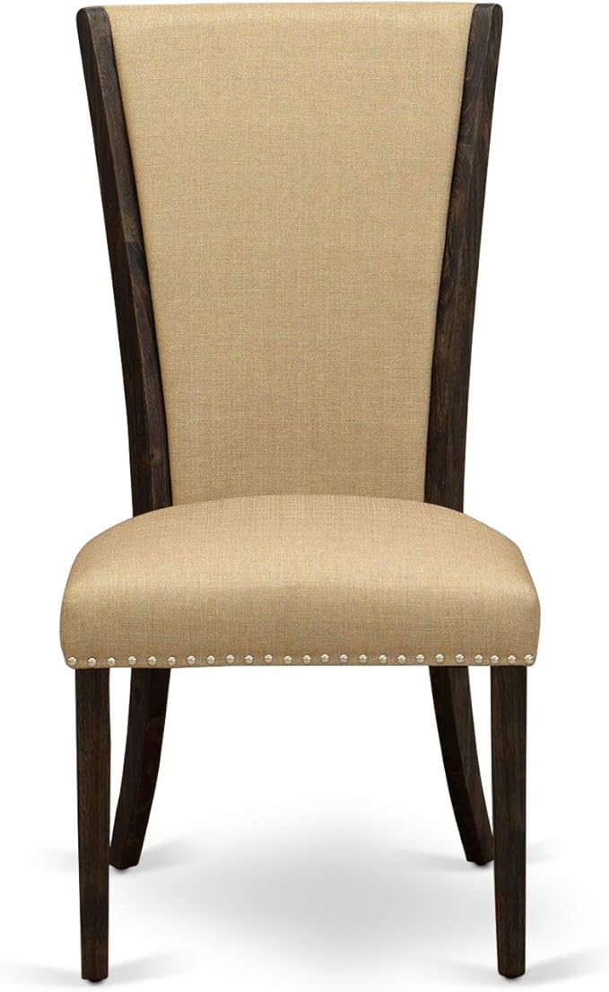 East West Furniture VEP7T03 Verona Parson Dining Chairs - Nailhead Trim Brown Linen Fabric Upholstered Chairs, Set of 2, Jacobean