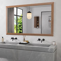 Amorho Bathroom Mirror, 60 X36 Inch Wall Mirror, Walnut Wood Grain Metal Framed, Anti-Rust, Hang Horizontally/Vertically, Suitable for Bedroom, Farmhouse, Bathroom, Decorative