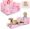 Kids Couch, 2-in-1 Kids Fold Out Sofa, Convertible Toddler Couch to Lounger for Girls and Boys, Soft Toddler Chairs Comfy 1-3 Years Old(Mermaid)