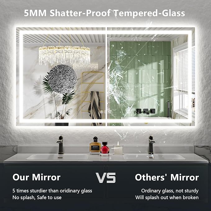 84x40 Inch LED Bathroom Mirror with Lights Front and Backlit Lighted Vanity Mirror for Bathroom Wall with 3 Colors Dimmable Anti-Fog Memory Shatter-Proof IP54 Waterproof Horizontal/Vertical