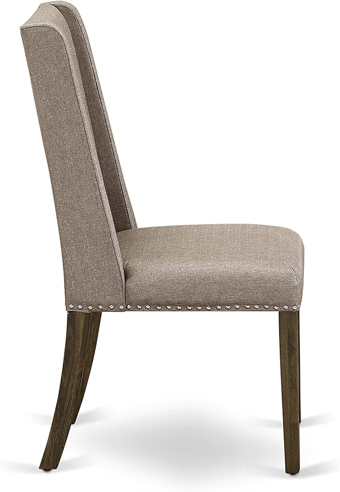 East West Furniture X727FL716-7 7 Piece Dining Set Consist of a Rectangle Dining Room Table with X-Legs and 6 Dark Khaki Linen Fabric Upholstered Parson Chairs, 40x72 Inch, Multi-Color