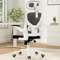 Ergonomic Office Chair, Comfy Home Office Chair High Back Computer Chair with Headrest, Adjustable Back Support, Flip-Up Arms, 90-120° Tilt and Wide Cushion, Up to 300lbs, Black+White
