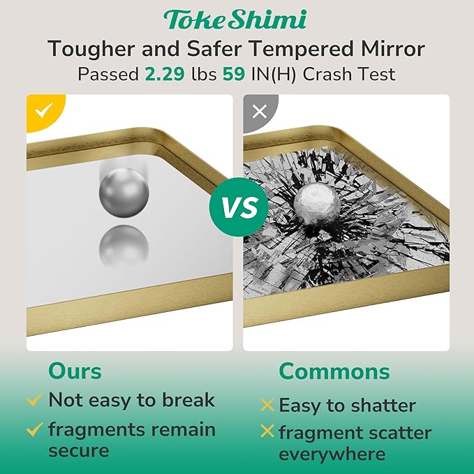 TokeShimi 48x30 Wall Mirror for Bathroom,Brushed Gold Bathroom Vanity Mirror Modern,Tempered Glass,Large Bathroom Mirror Rectangle,Metal Framed Bathroom Mirror(Horizontal/Vertical)