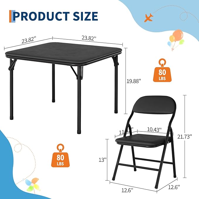 IDEALHOUSE 3 Piece Folding Kids Table and Chairs Set, Children Activity Table and Chairs Set for Dining Room,Daycare,Classrooms