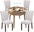 COLAMY 5-Piece Extendable Dining Set for 4, 36" Kitchen Round Wood Table with 4 Nailhead Dining Room Chairs,Light Brown/Beige