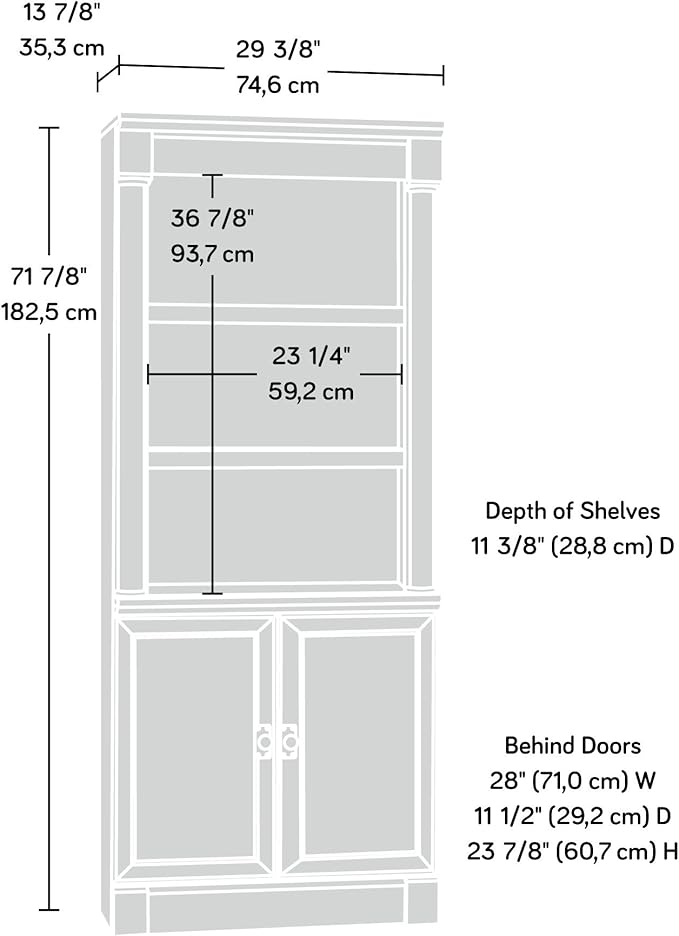 Sauder Palladia Library with Doors/Book Shelf, L: 29.37" x W: 13.9" x H: 71.85", Split Oak