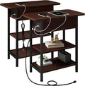 LIDYUK End Table with Charging Station, Flip Top Narrow Side Table for Small Spaces, Nightstands Set of 2 for Bedroom, End Tables Living Room Set of 2 with Storage Shelf, Cherry