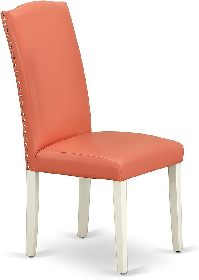 East West Furniture LGEN5-LWH-78 5 Piece Dinette Set Includes a Rectangle Dining Room Table with Butterfly Leaf and 4 Pink Flamingo Faux Leather Parsons Chairs, 42x84 Inch, Linen White