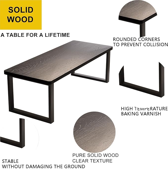 Solid Wood Dining Table for 4-6 People, 55 inch Long Farmhouse Kitchen Dining Table, Rectangular Dining Tables in The Dining Room, Kitchen, and Living Room, Black