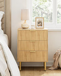 Night Stand,Tall Bedside Table with 3Storage Drawers,Oak Nightstand,Bedside Furniture,Side Table with Gold Frame,End Table for Bedroom,Living Room