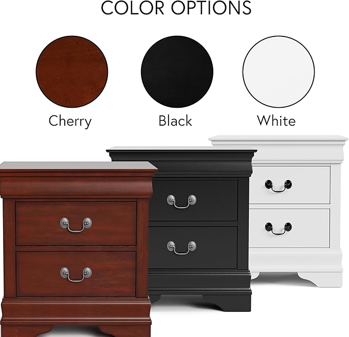 Furniture of America Arabella Traditional Solid Wood Nightstands Set of 2, Bedside Table with Drawers and Antique Nickle Handles, No Assembly Wooden Night Stands for Bedrooms, Guest Room, Dorm, Cherry