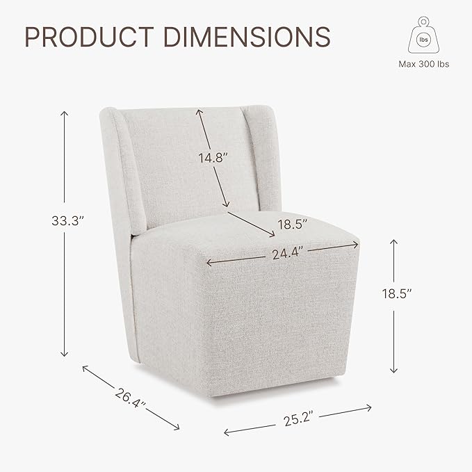 Upholstered Dining Chair with Casters Wingback Modern Side Armless Deskchair with Rollers for Diningroom Bedroom Livingroom Reading Room,Linen,4 Box