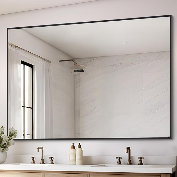 Black Bathroom Mirror for Wall, 36x48 Inch Rectangle Mirrors with Metal Frame, Modern Vanity Wall Mirror Decor for Entryway Hangs, Bathroom Living Room Horizontal or Vertical