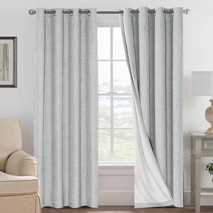 H.VERSAILTEX 100% Blackout Curtains for Bedroom Thermal Insulated Linen Textured Curtains Heat and Full Light Blocking Drapes Living Room Curtains 2 Panel Sets, Glacier Gray, 52x108 Inch