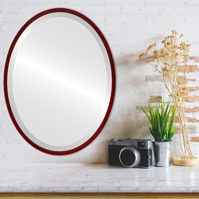OVALCREST - Oval Wooden Beveled Wall Mirror for Home Decor, Bathroom, Vanity, Bedroom, Living Room, Hallway - London Style (Black Cherry) 17.1 x 21.1