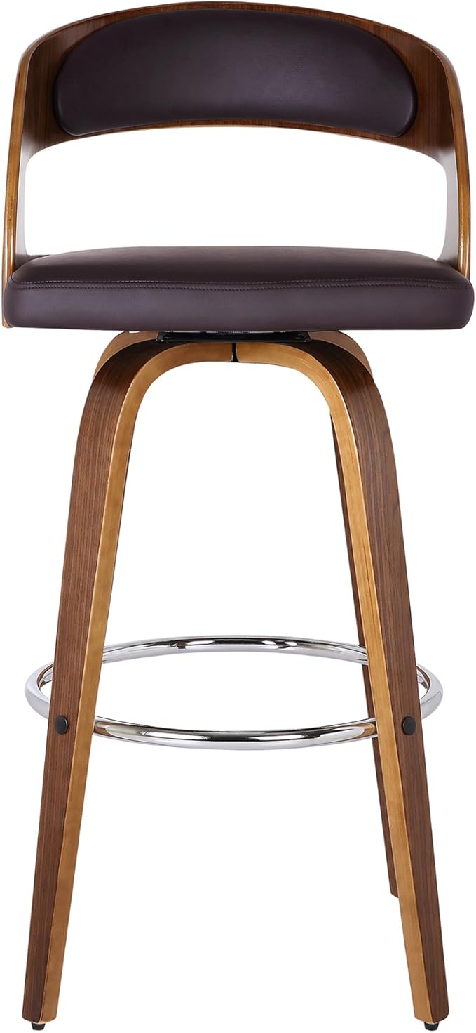 Armen Living Shelly 30" Bar Height Swivel Brown Faux Leather and Walnut Wood Bar Stool - Set of 2