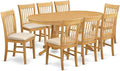 East West Furniture VANO9-OAK-C 9 Piece Dining Set Includes an Oval Dining Table with Butterfly Leaf and 8 Linen Fabric Kitchen Room Chairs, 40x76 Inch, Oak