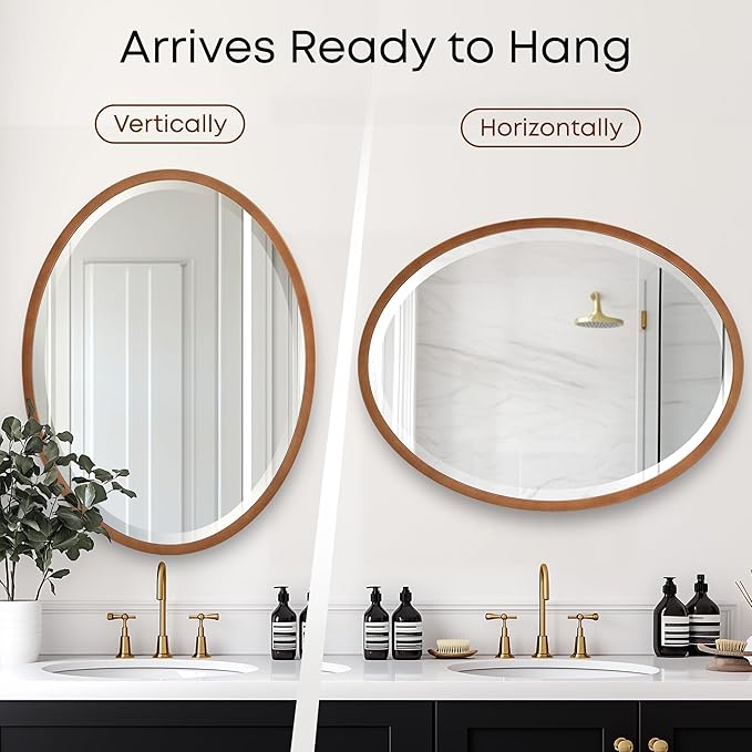 OVALCREST - Oval Wooden Beveled Wall Mirror for Home Decor, Bathroom, Vanity, Bedroom, Living Room, Hallway - London Style (Sunset Gold) 31.1 x 41.1