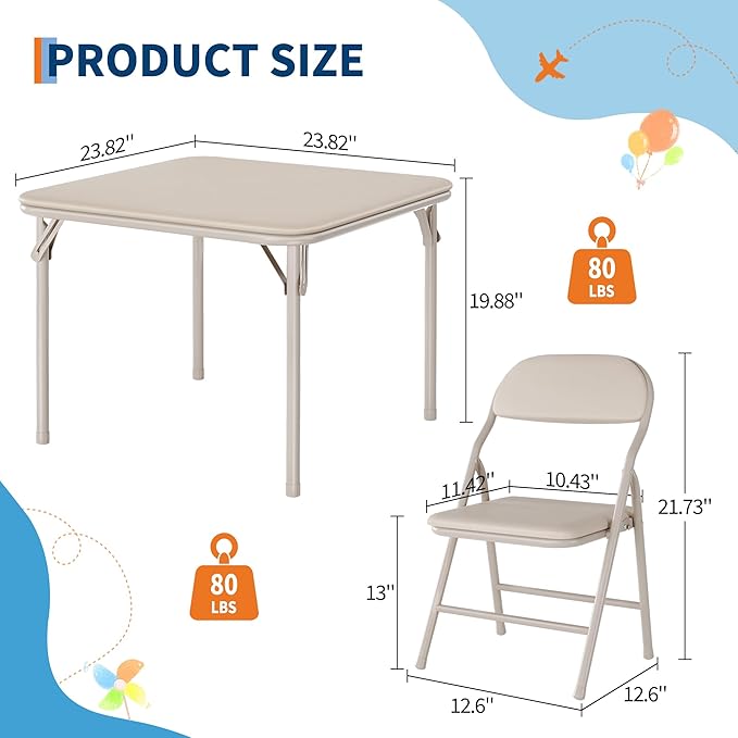 GarveeHome 3-Piece Kids Folding Table and Chairs Set, Toddlers Children's Activity Table and Chairs Set for Dining Room,Daycare,Classrooms