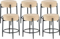 Dining Room Chairs Set of 6, 23.6" Sherpa Backless Beige Boucle Dining Chair with Black Metal Legs, Mid Century Modern Living Room Round Upholstered Chairs