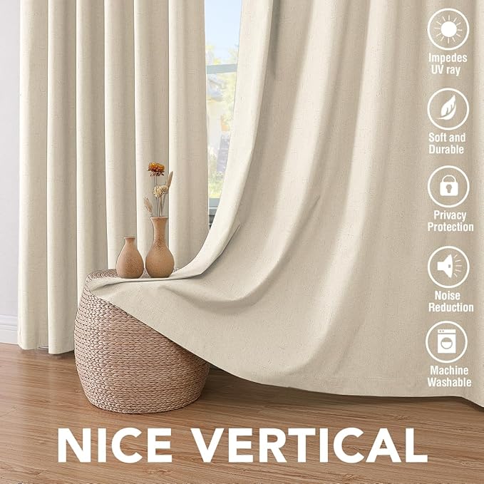 H.VERSAILTEX 100% Blackout Curtains for Bedroom Thermal Insulated Linen Textured Curtains Heat and Full Light Blocking Drapes Living Room Curtains 2 Panel Sets, Bleached Sand, 52x72 Inch
