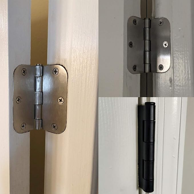 100 Pack Interior Door Hinges Brushed Nickel 3.5 inch x 3 1/2" 5/8" Round Residential Bi-fold Bedroom Standard Hinge for Wood Single/Double Bedroom Doors Silver House Hardware Kit Controls 3 ½"