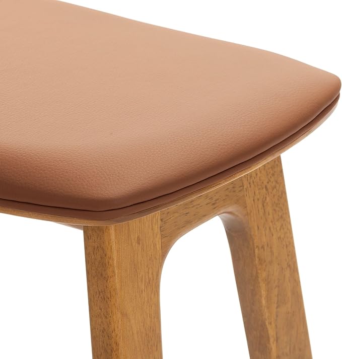 Plank+Beam Beryl Counter Height Stool - Mid-Century Modern Rubberwood Bar Stool with Faux Leather Seat, Metal Footrest, Easy Assembly, Pecan/Toffee