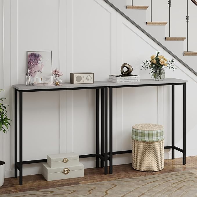 HollyHOME Narrow Hallway Table, 29.5" Small Console Table, Slim Entryway Table, Sofa Table, for Hallway, Bedroom, Living Room, Foyer, Dark Grey Visit The Store