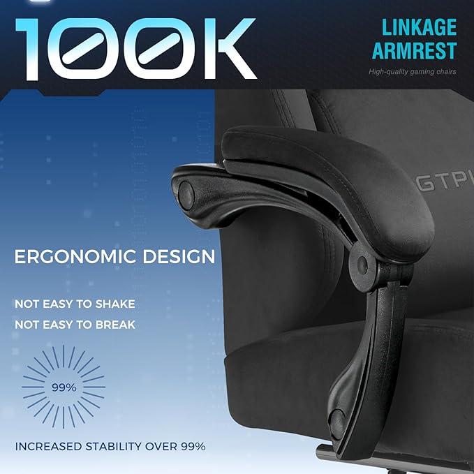 GTPLAYER Gaming Chair Fabric with Pocket Spring Cushion, High Back Ergonomic Computer Chair with Footrest for Adults Lumbar Support Swivel Game Chair for Office Gaming 350LBS, Black