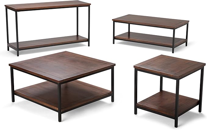 SIMPLIHOME Skyler SOLID MANGO WOOD 60 inch Wide Industrial TV Media Stand in Dark Cognac Brown For TVs up to 65 inches for the Living Room and Entertainment Center
