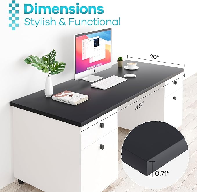 Kaboon 45x20 inch Black Table Top Universal, Solid One-Piece Desktop, Reversible Melamine Countertop, Double Desks, L-Desk DIY