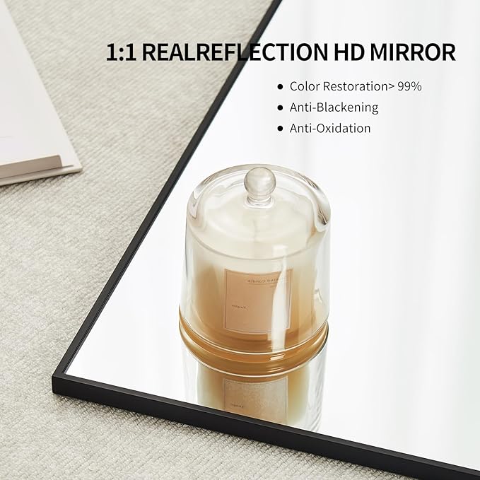 Black Bathroom Mirror for Wall, Rectangle Mirrors with Metal Frame, Modern Vanity Wall Mirror Decor for Entryway Hangs, Bathroom Living Room Horizontal or Vertical (Black, 36" L x 30" W)