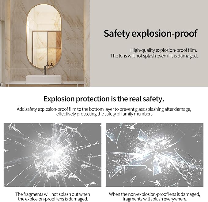 LAIYA 40x24inch Oval Wall Bathroom Mirror with Golden Aluminum Frame,Wall Mounted Oval Vanity Mirrors， Explosion-Proof Glass, Waterproof Design, Easy Installation，Horizontally/Vertically