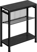 End Table for Small Space, 3-Tier Narrow Side Table with Magazine Holder, Nightstand, Skinny Snack Couch Table in Living Room, Bedroom Study and Balcony (Black)