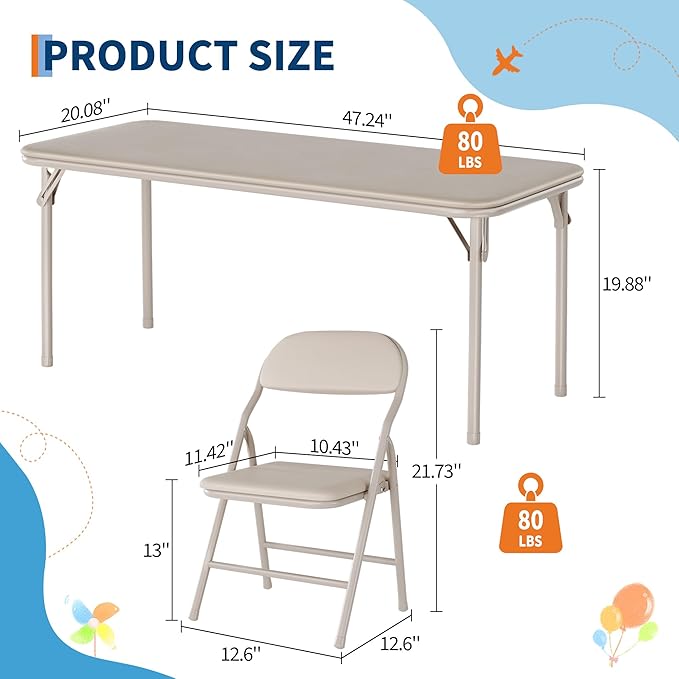 IDEALHOUSE 7 Piece Folding Kids Table and Chairs Set, Children Activity Table and Chairs Set for Dining Room,Daycare,Classrooms