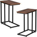 VECELO C Shaped End Side Table for Sofa Couch and Bed Snack TV Tray for Living Room Bedroom, 2 Set, Brown
