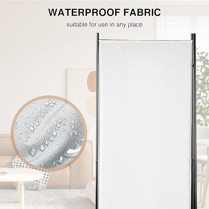 Room Divider 3-Panel Privacy Screen, Portable Screen Steel Frame with Hook&Loop for Home, Office, Classroom, Studio, Meeting (White