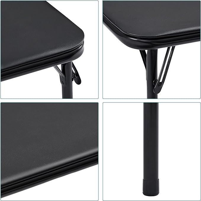 VECELO Kids Folding Activity Table and Chairs 5 Piece Set, Portable, with Ultra Soft Padded Cushion, Classic Black